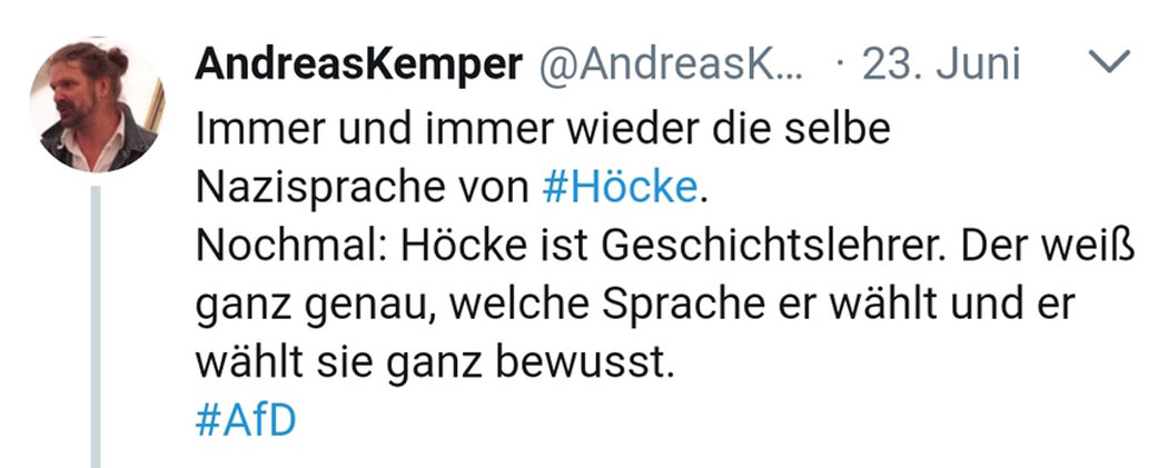 Natürlich hat sich der VS-Zersetzer Höcke wieder zu Wort gemeldet