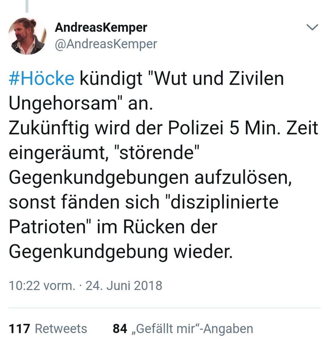 Natürlich hat sich der VS-Zersetzer Höcke wieder zu Wort gemeldet
