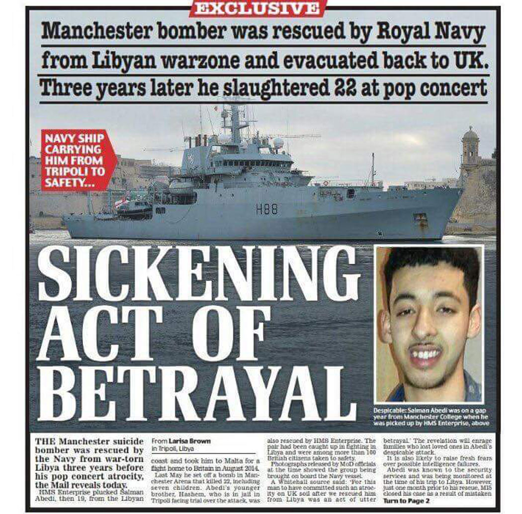 Manchester Bomber was rescued by the Royal Navy from Libya’s war-zone