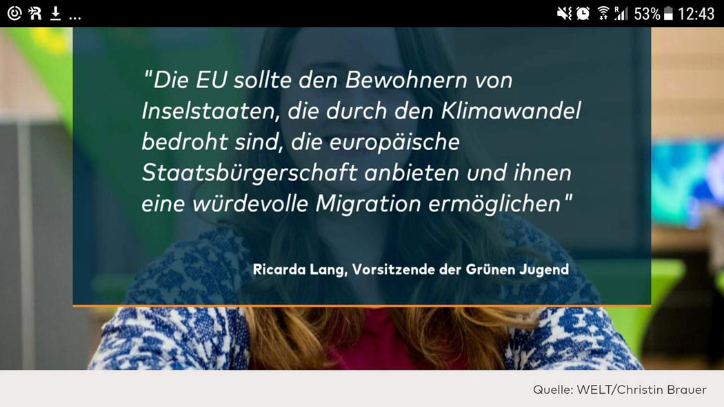 Ricarda Lang: Grünen-Nachwuchs fordert EU-Staatsbürgerschaft für Klimaflüchtlinge