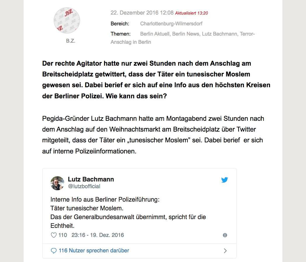 False-Flag Pegida Bachmann wusste schon exakt zwei Stunden nach dem Anschlag, dass es ein Tunesier war