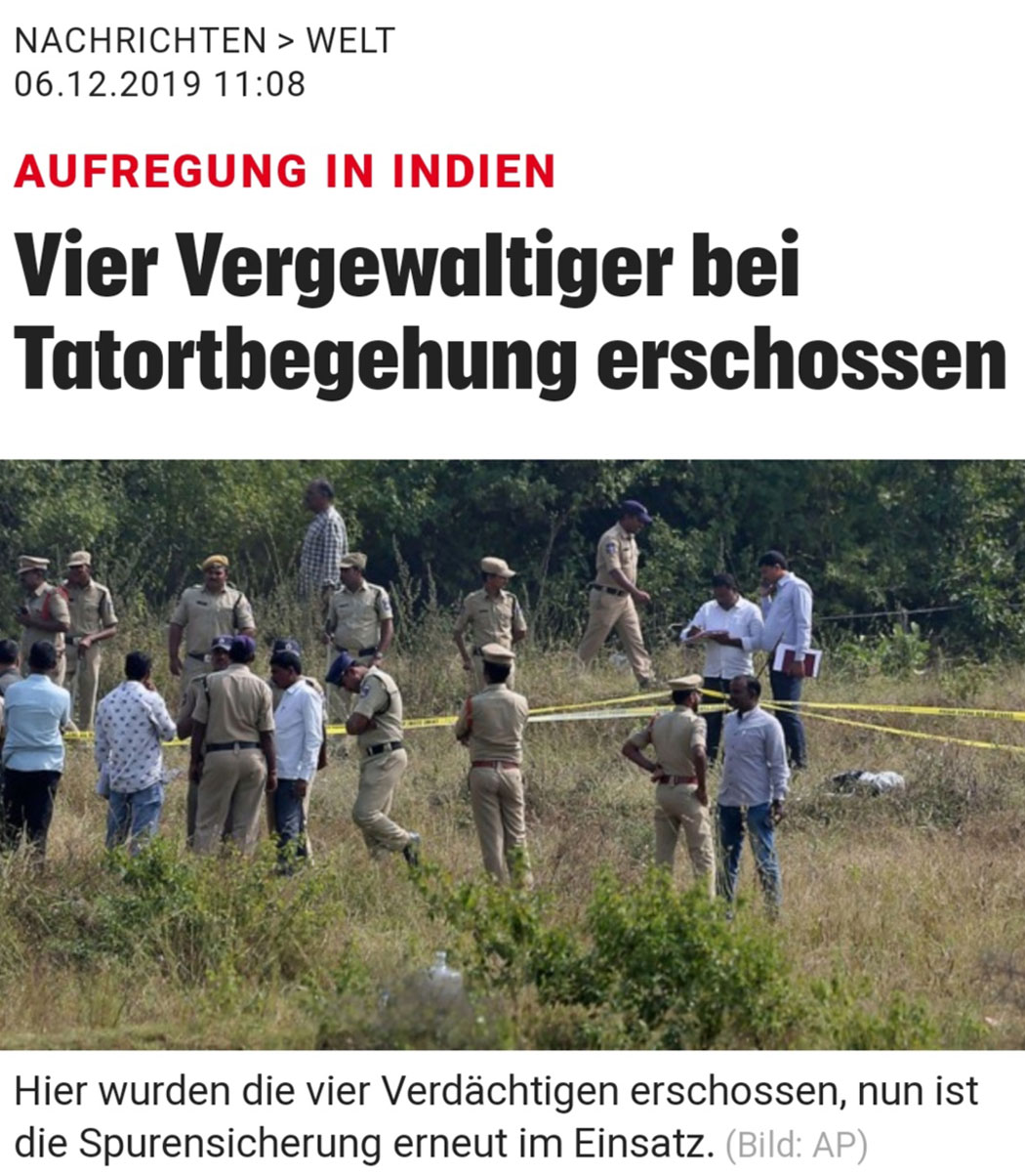 Vier Vergewaltiger bei Tatortbegehung erschossen