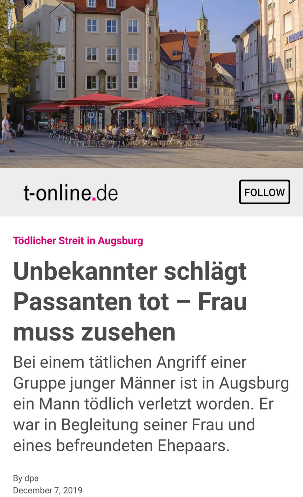 Unbekannter schlägt Passanten tot – Frau muss zusehen