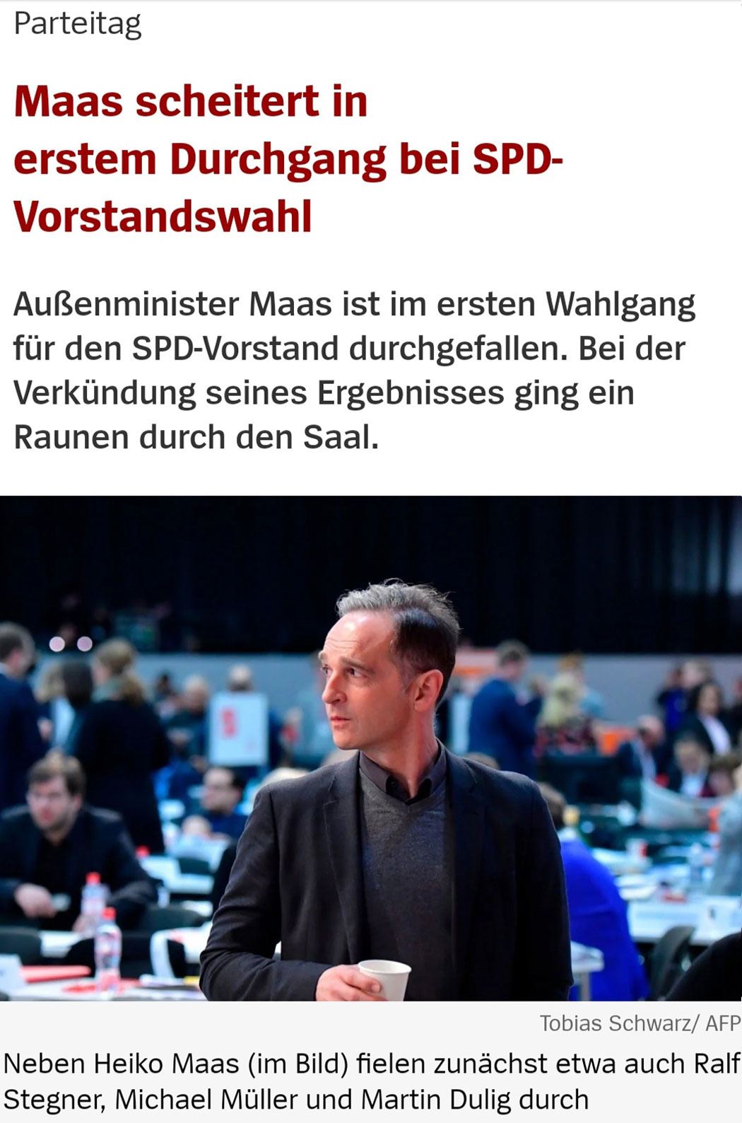 Maas scheitert in erstem Durchgang bei SPD-Vorstandswahl
