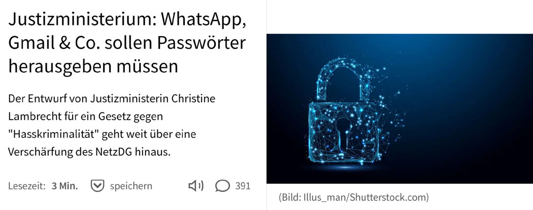 Justizministerium: WhatsApp, Gmail & Co. sollen Passwörter herausgeben müssen