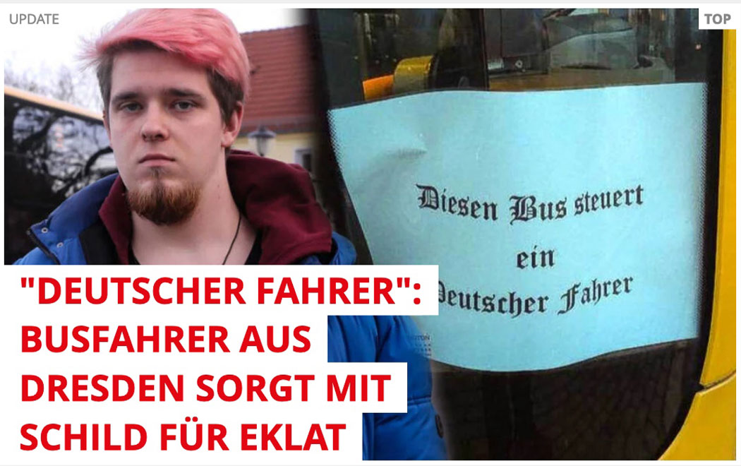 Deutscher Fahrer: Busfahrer aus Dresden sorgt mit Schild für Eklat