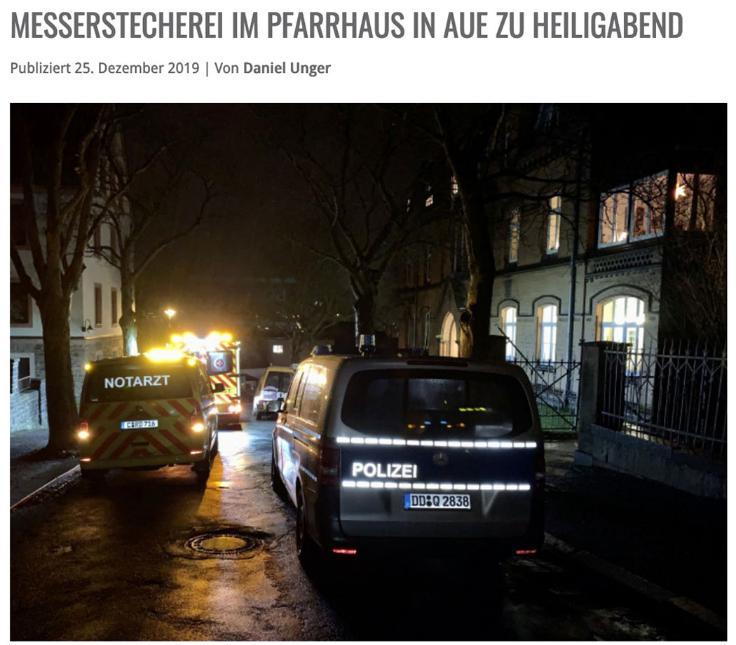 Messerstecherei im Pfarrhaus in Aue zu Heiligabend