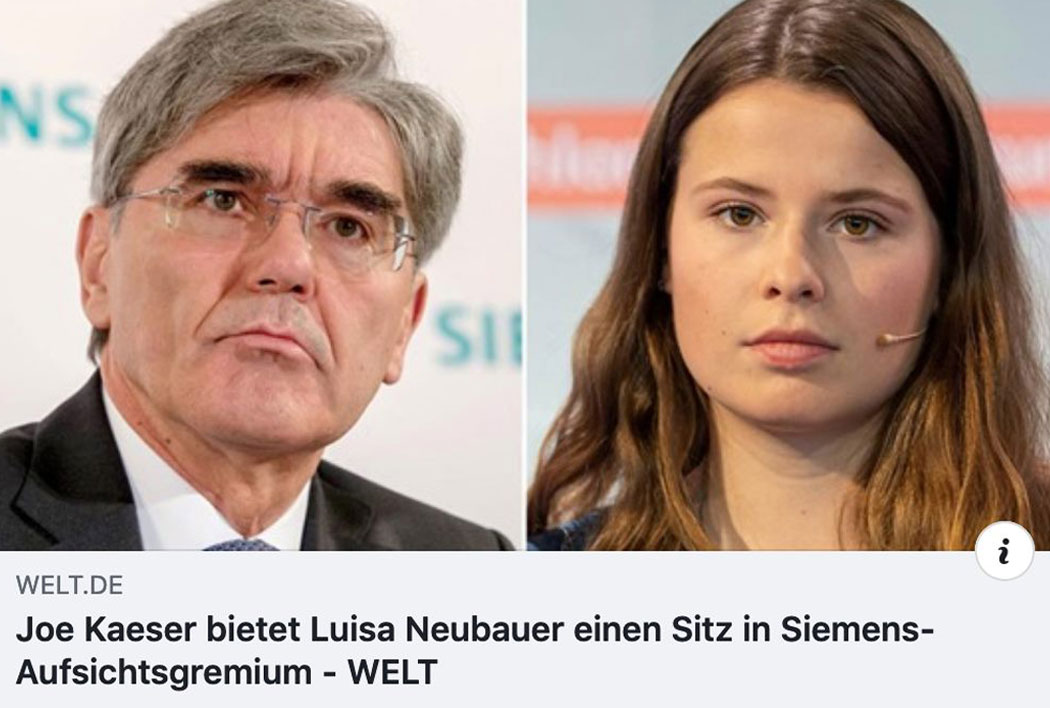 Joe Kaeser bietet Luisa Neubauer einen Sitz im Aufsichtsgremium