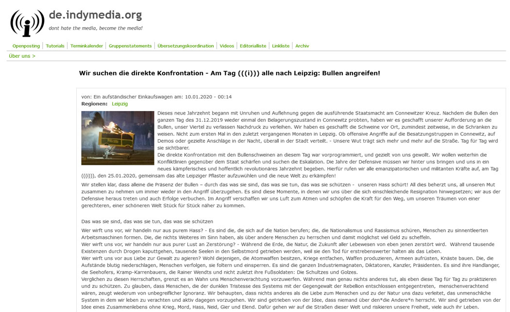 Wir suchen die direkte Konfrontation - Am Tag (((i))) alle nach Leipzig: Bullen angreifen!
