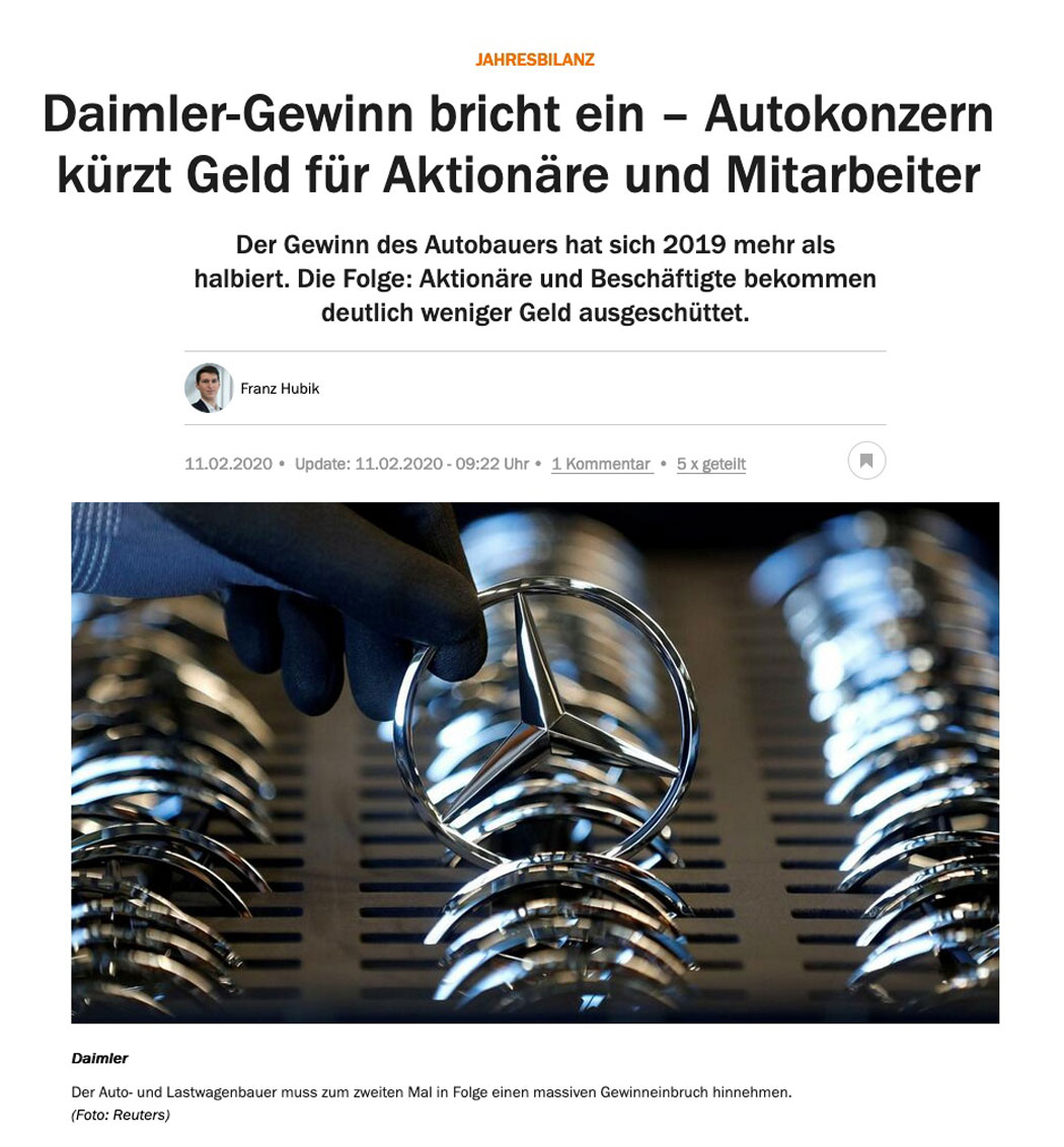 Daimler-Gewinn bricht ein – Autokonzern kürzt Geld für Aktionäre und Mitarbeiter