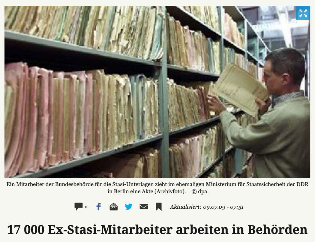17 000 Ex-Stasi-Mitarbeiter arbeiten in Behörden