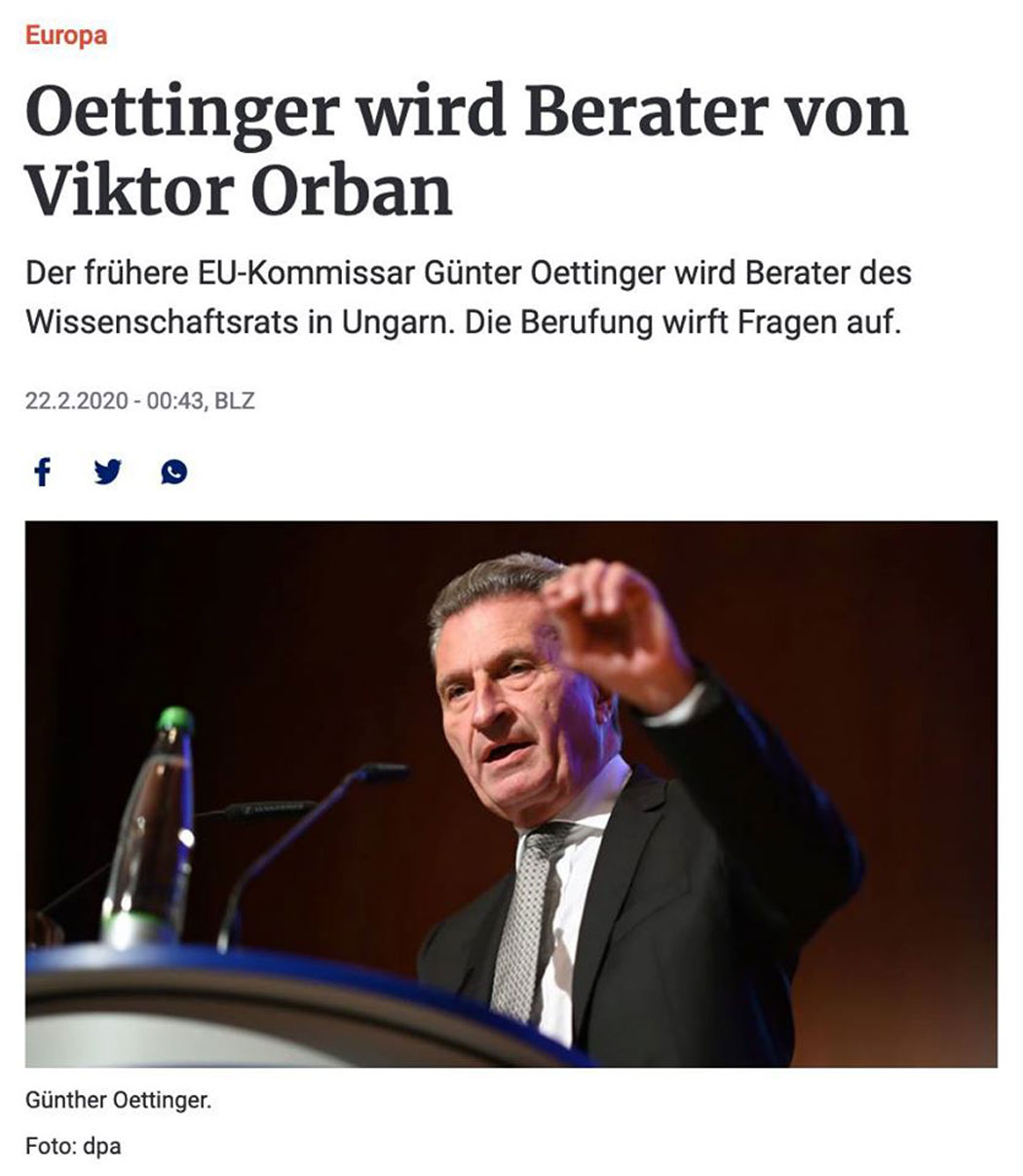 Oettinger wird Berater von Viktor Orban